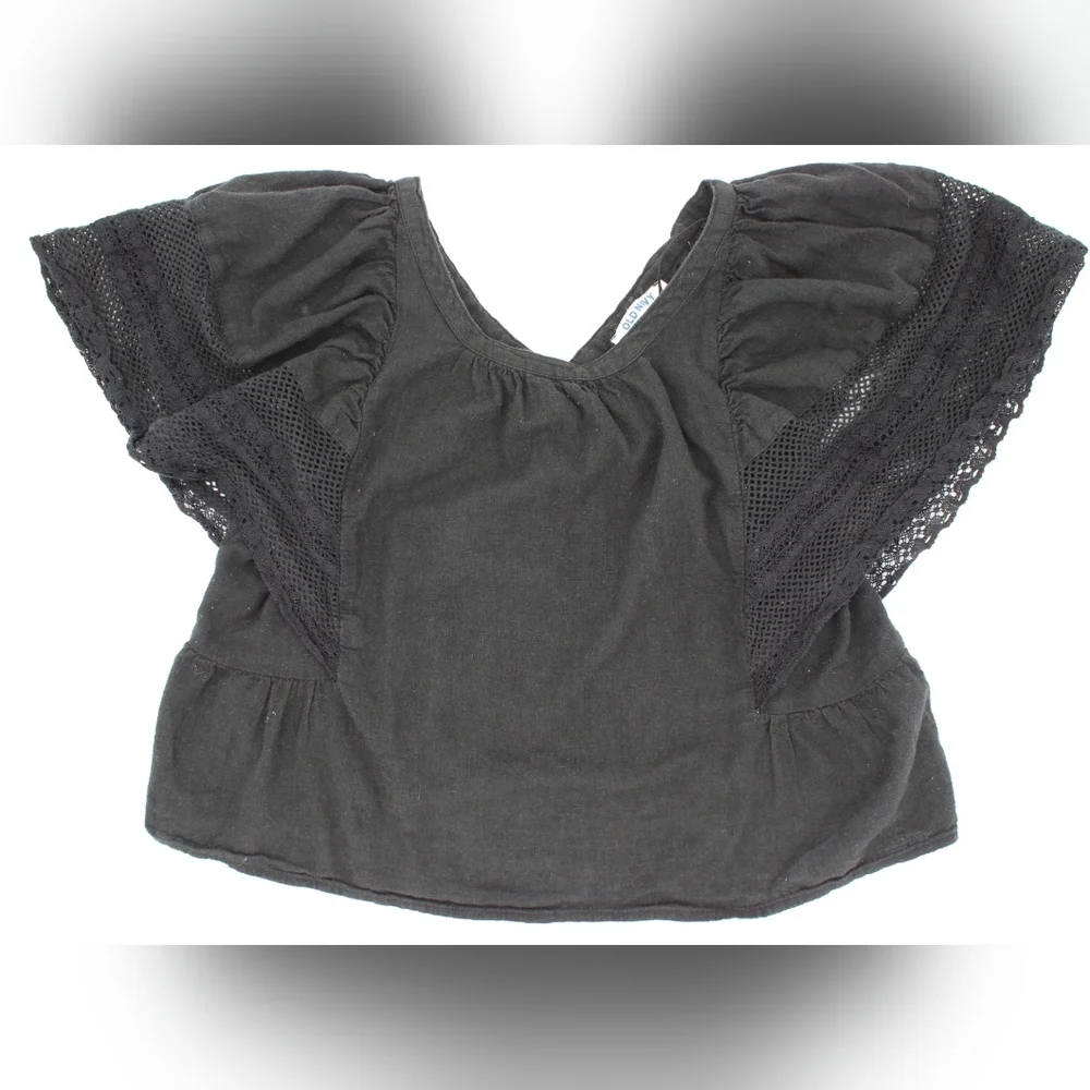Old Navy Girls XL (14/16) Black Crochet Lace Sleeve Blouse